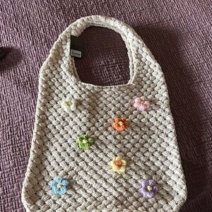Handmade Crochet Tote with Floral Accents